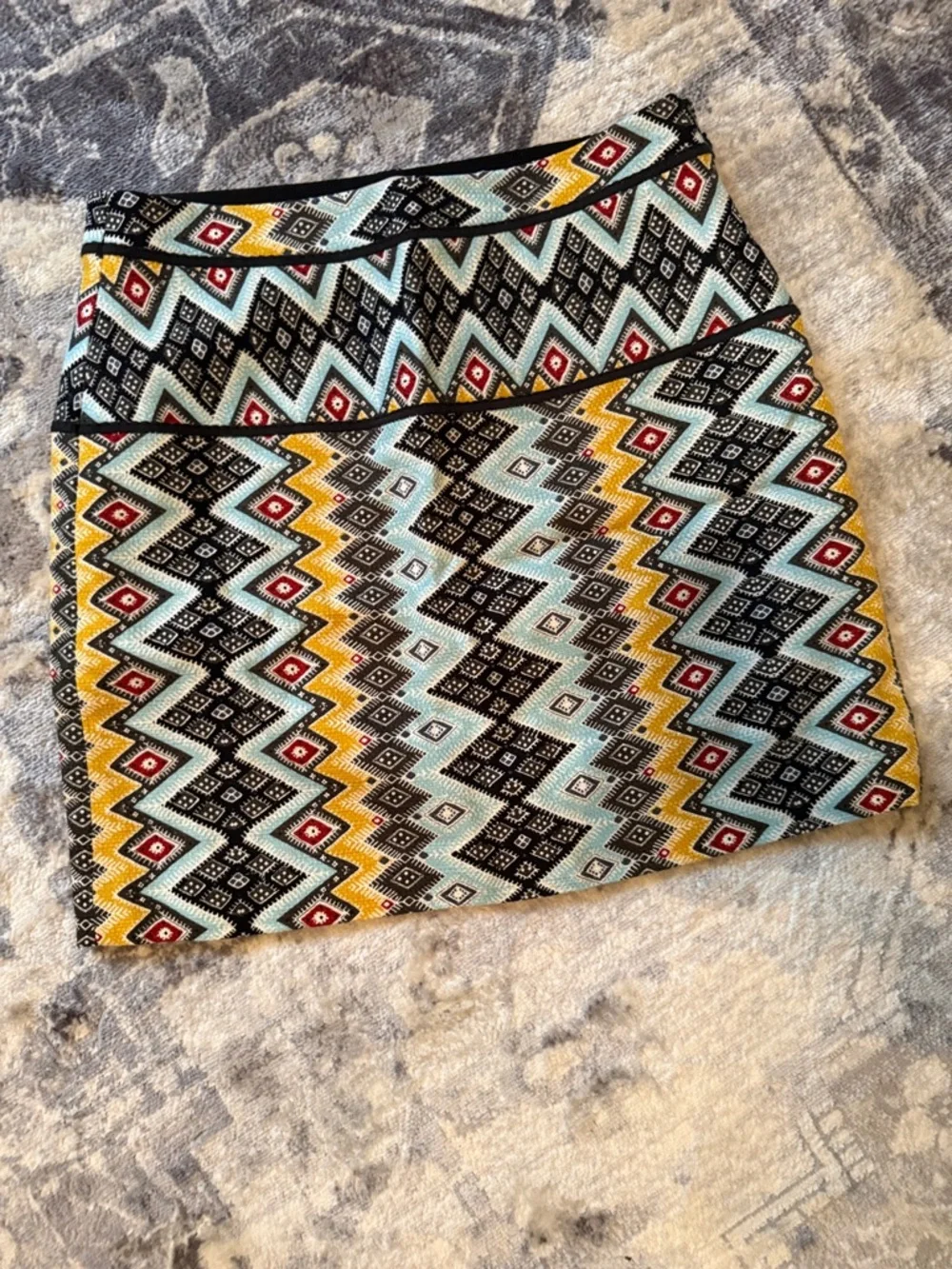 LOFT Geometric Multi-Color Knit Mini Skirt - Yellow, Black & Light Blue